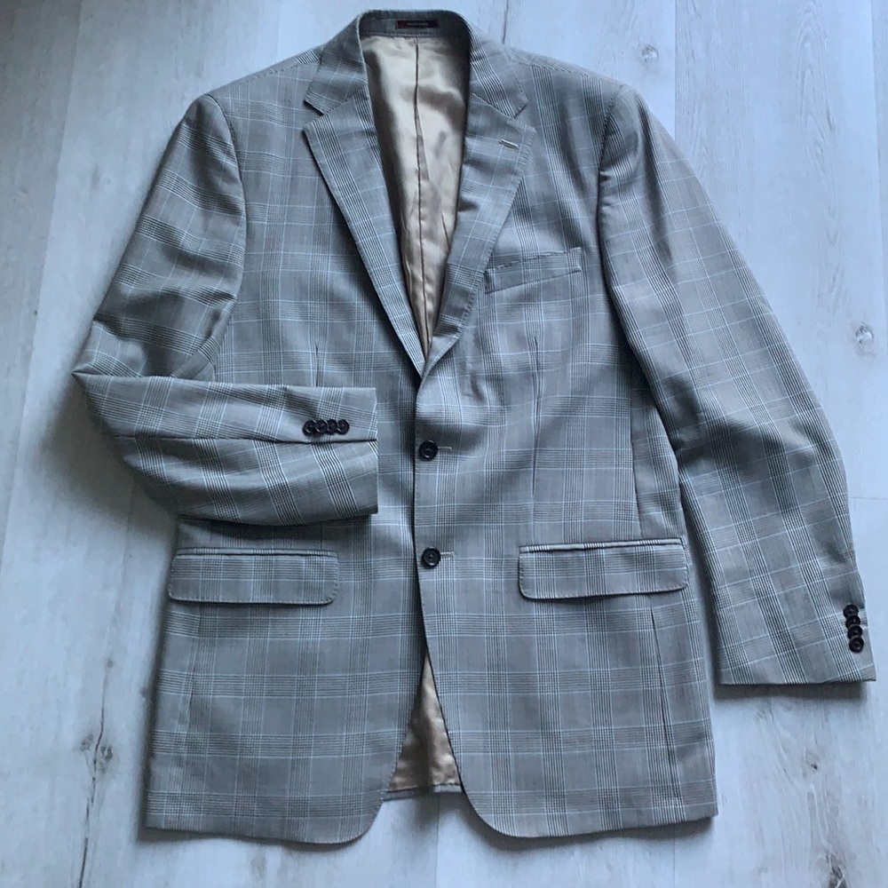 40L Peter Millar blazer plaid blue cream brown two buttons career